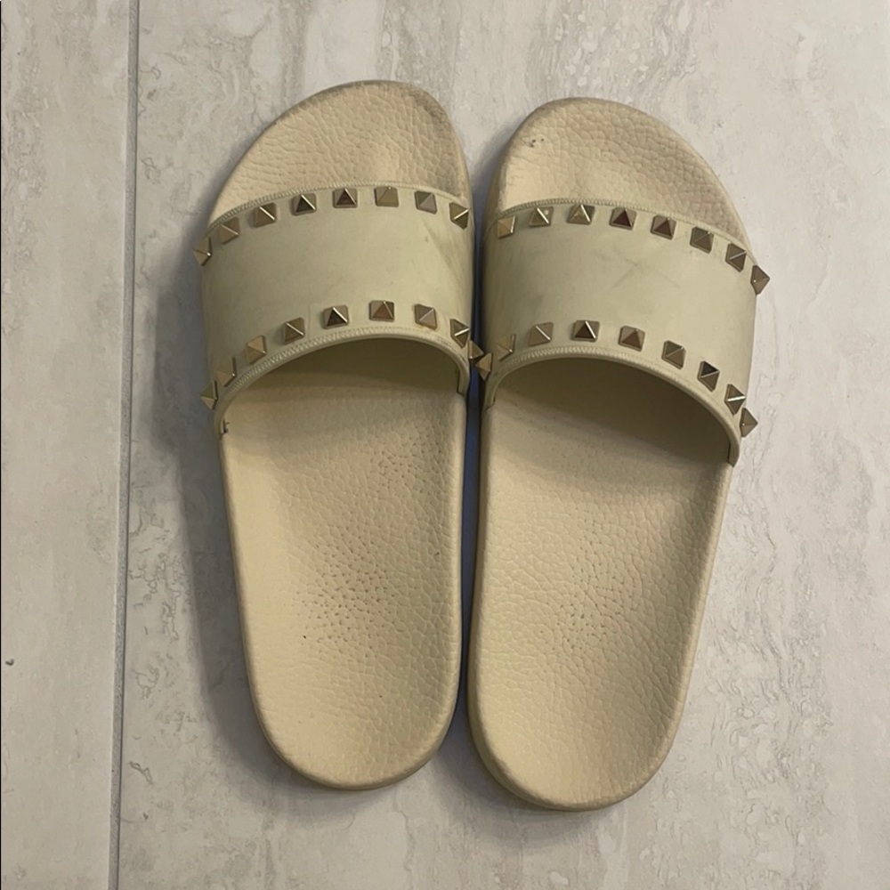 valentino rockstud slides, white, size 40